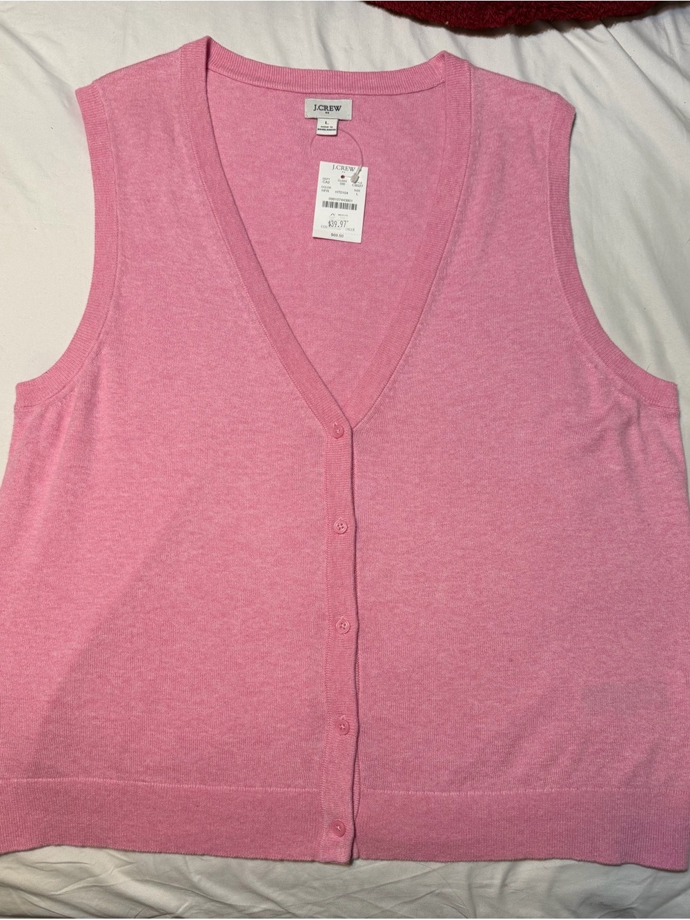 J. Crew Pink V‑Neck sweater Vest cardigan size L